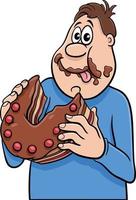 cartoon man character gorging on a delicious cake vector