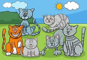 cartoon cats and kittens animal characters group vector