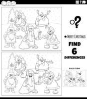 differences game with Santas on Christmas coloring page vector