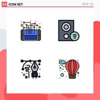 Group of 4 Filledline Flat Colors Signs and Symbols for circuit signal processor devices design Editable Vector Design Elements