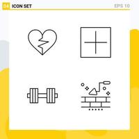 Pictogram Set of 4 Simple Filledline Flat Colors of heart dumbbell favorite new gym Editable Vector Design Elements