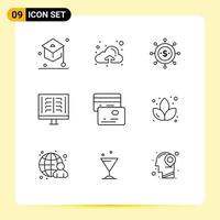 conjunto de 9 iconos de ui modernos símbolos signos para crédito rayos x economía costillas radiología elementos de diseño vectorial editables vector