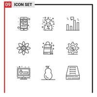9 Universal Outline Signs Symbols of usa bag business science atom Editable Vector Design Elements