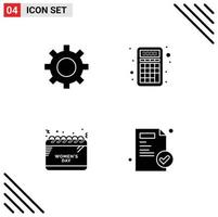 Universal Icon Symbols Group of 4 Modern Solid Glyphs of setting schedule user math celebrate Editable Vector Design Elements