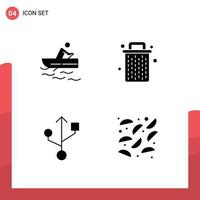 Set of 4 Vector Solid Glyphs on Grid for boat usb water delete fried Editable Vector Design Elements