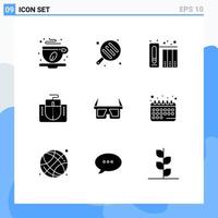 9 User Interface Solid Glyph Pack of modern Signs and Symbols of glasses glasses archive computer interface Editable Vector Design Elements