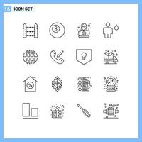 Set of 16 Modern UI Icons Symbols Signs for global human hacker fire body Editable Vector Design Elements