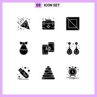 Universal Icon Symbols Group of 9 Modern Solid Glyphs of marketing mobile cross advertising military Editable Vector Design Elements