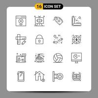 Set of 16 Modern UI Icons Symbols Signs for ruler design sports offer valentine Editable Vector Design Elements