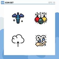 Filledline Flat Color Pack of 4 Universal Symbols of caduceus upload pharmacy decoration caring Editable Vector Design Elements