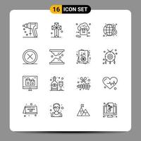 Pack of 16 Modern Outlines Signs and Symbols for Web Print Media such as cancel waste cloud pollution valentine Editable Vector Design Elements