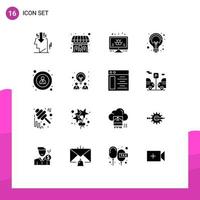 Group of 16 Modern Solid Glyphs Set for user interface info seo creative Editable Vector Design Elements