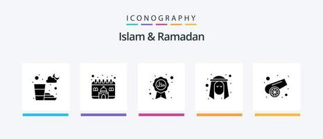 Islam And Ramadan Glyph 5 Icon Pack Including islam. arab. islam. person. man. Creative Icons Design vector