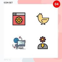 Set of 4 Modern UI Icons Symbols Signs for web monitoring duck spring security Editable Vector Design Elements