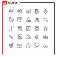 Universal Icon Symbols Group of 25 Modern Lines of ancient camera roll heart mask eye search Editable Vector Design Elements