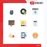 Group of 9 Modern Flat Colors Set for book alarm seo bell wallet Editable Vector Design Elements