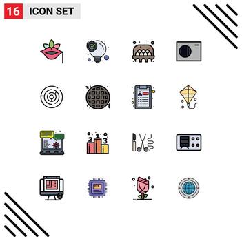 paquete de interfaz de usuario de 16 líneas básicas llenas de color plano de laberinto circular solución al aire libre acondicionador alimentos elementos de diseño de vectores creativos editables