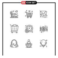 Outline Pack of 9 Universal Symbols of meeting business medical shopping cart buy Editable Vector Design Elements