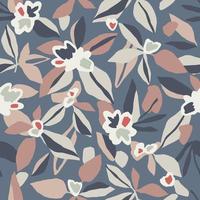 Vector hand-drawn abstract flower and leaf illustration seamless repeat pattern