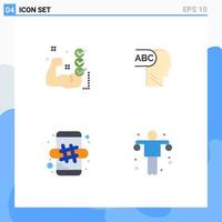 Group of 4 Modern Flat Icons Set for gym mobile routine hash tag exercise Editable Vector Design Elements