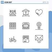 Group of 9 Outlines Signs and Symbols for living folders like documents data Editable Vector Design Elements