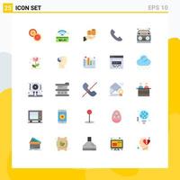 paquete de 25 signos y símbolos de colores planos modernos para medios de impresión web, como atención de llamadas telefónicas, guardar guardar elementos de diseño de vectores editables