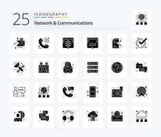 Network And Communications 25 Solid Glyph icon pack including web. computer. signal. website. link vector