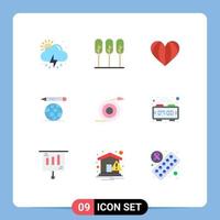 Stock Vector Icon Pack of 9 Line Signs and Symbols for flow pencil heart education globe globe Editable Vector Design Elements