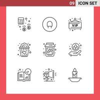 User Interface Pack of 9 Basic Outlines of jam bee vip snacks love food Editable Vector Design Elements