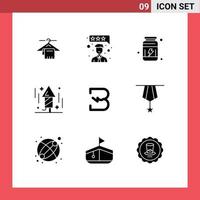 Set of 9 Modern UI Icons Symbols Signs for crypto burst proteins rocket fireworks Editable Vector Design Elements