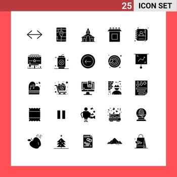 User Interface Pack of 25 Basic Solid Glyphs of data applicant building setup box Editable Vector Design Elements