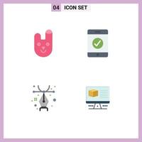 Set of 4 Commercial Flat Icons pack for animal computer rabbit design internet Editable Vector Design Elements