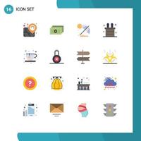 Modern Set of 16 Flat Colors and symbols such as protection lock umbrella coffee diet Editable Pack of Creative Vector Design Elements