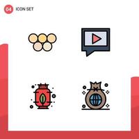4 User Interface Filledline Flat Color Pack of modern Signs and Symbols of ancient power olympic games mail business Editable Vector Design Elements