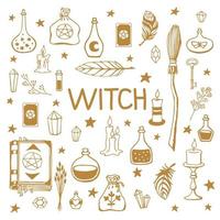 Witchcraft, magic background for witches and wizards. Hand drawn magic tools, concept of witchcraft. vector