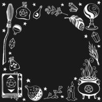 Witchcraft, magic background for witches and wizards. Hand drawn magic tools, concept of witchcraft. vector