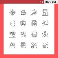 Universal Icon Symbols Group of 16 Modern Outlines of presentation food ahnd apple drop Editable Vector Design Elements