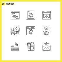 Pictogram Set of 9 Simple Outlines of messages chat equipment download web Editable Vector Design Elements