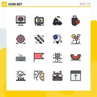 Universal Icon Symbols Group of 16 Modern Flat Color Filled Lines of target removed auto hardware computers Editable Creative Vector Design Elements