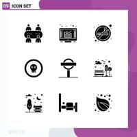 Mobile Interface Solid Glyph Set of 9 Pictograms of sign pirate no horror dangerous Editable Vector Design Elements