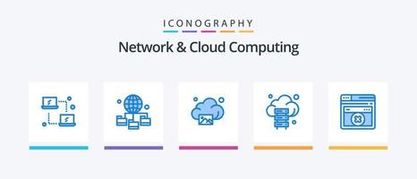 Network And Cloud Computing Blue 5 Icon Pack Including web. technology. cloud. storage. cloud. Creative Icons Design vector