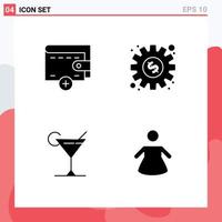 Set of 4 Commercial Solid Glyphs pack for money lemon dollar work woman Editable Vector Design Elements