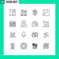 Mobile Interface Outline Set of 16 Pictograms of map piano ice cream music logistic Editable Vector Design Elements