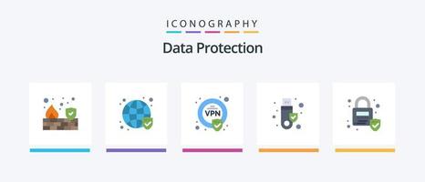 Data Protection Flat 5 Icon Pack Including security. lock. encryption. usb. signature. Creative Icons Design vector