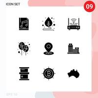 Modern Set of 9 Solid Glyphs and symbols such as pin location wifi festival balloon Editable Vector Design Elements