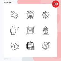 Modern Set of 9 Outlines and symbols such as camp avatar direction ways human Editable Vector Design Elements