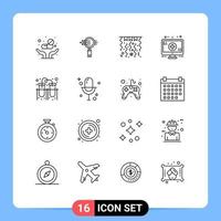 16 Universal Outline Signs Symbols of connection laboratory christmas experiment monitor Editable Vector Design Elements