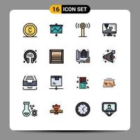 16 iconos creativos, signos y símbolos modernos de caja, servicio de auriculares, conversación, computadora, elementos de diseño de vectores creativos editables