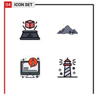 Universal Icon Symbols Group of 4 Modern Filledline Flat Colors of box system presentation hill info Editable Vector Design Elements