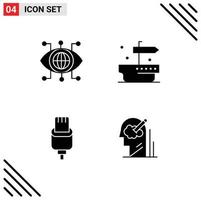 Set of 4 Modern UI Icons Symbols Signs for data connector vision giving mind Editable Vector Design Elements